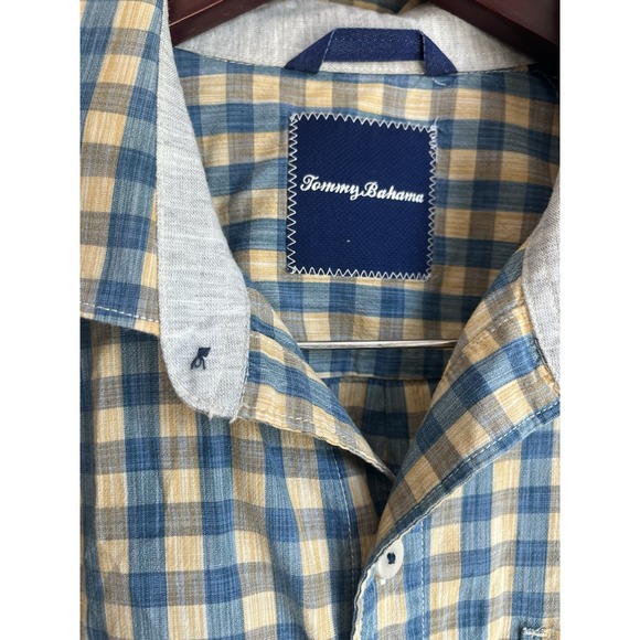 Tommy Bahama Navy/Yellow/Gray Gingham, Button Up/Long Sleeve, Size Medium - Picture 2 of 4